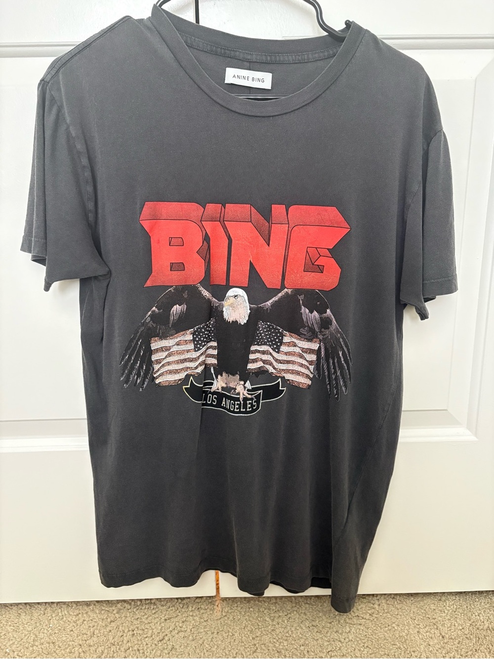 Anine Bing Black Short-Sleeve Tee with Red BING Graphic